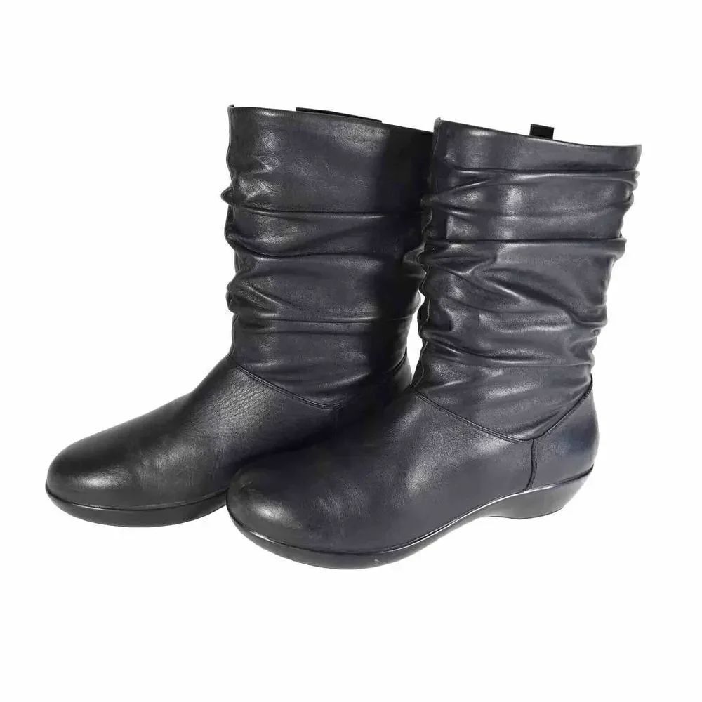 Dansko Women's Devin US8-8,5 EU 39 Solid Black Leather Pull On Slouch Boots